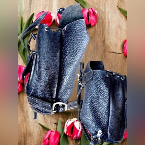 ROOTS Leather Mini-Backpack, Purse, Rucksack l Black Pebbled l Vintage - Picture 4 of 9